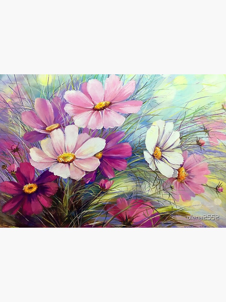Cosmos Flowers Summer Drawing Art Board Print By Olena2552 Redbubble