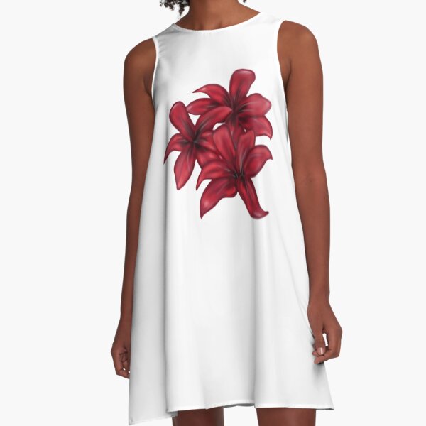 Rote Blüten / rote Blumen A-Linien Kleid