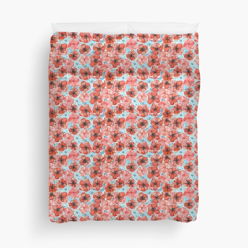 Hand Painted Watercolor Floral Pattern -Dorothy in the Poppy Field Duvet Cover