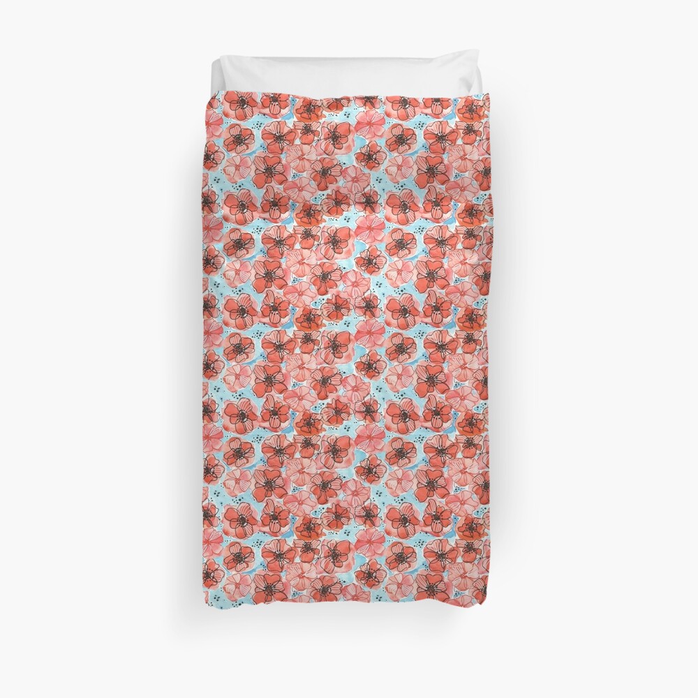 Hand Painted Watercolor Floral Pattern -Dorothy in the Poppy Field Duvet Cover