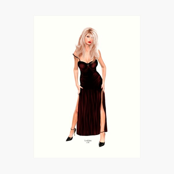 Tasha - Blondine im weinroten Samtkleid Kunstdruck