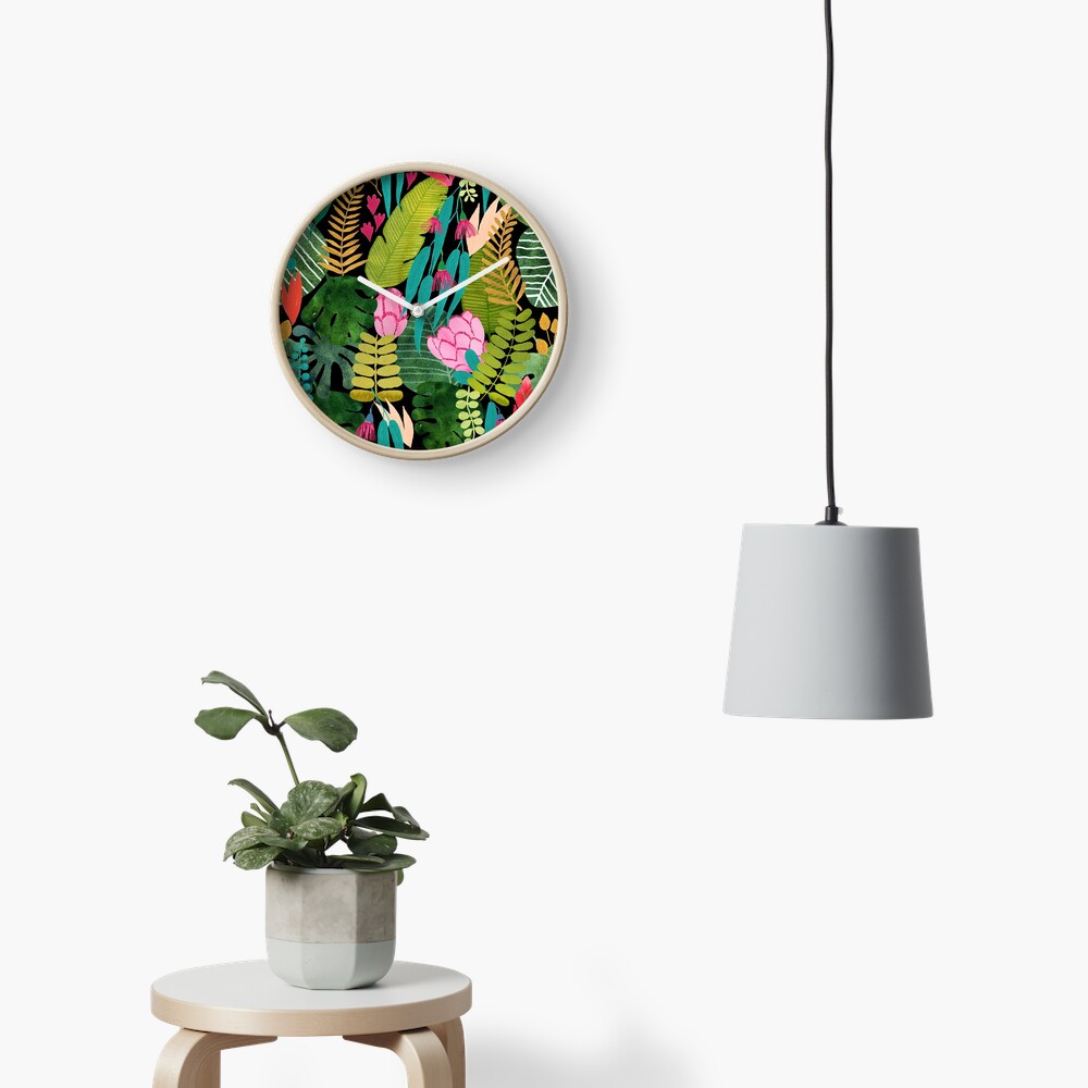 Tropical paradise on black Clock