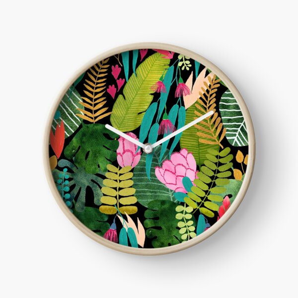 Tropical paradise on black Clock
