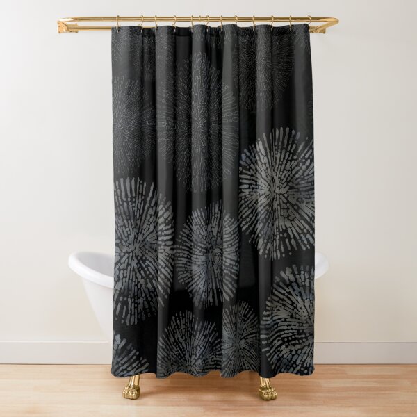 Black Shibori Sea Urchin Burst Pattern Shower Curtain