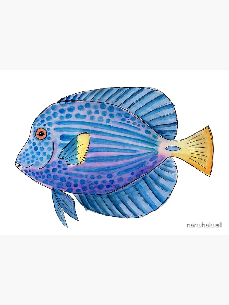 Purple and Blue Tang Saltwater Fish in Watercolor Art Board Print for Sale  by narwhalwall