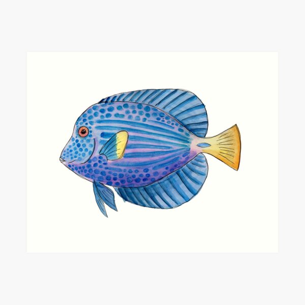 Item preview, Purple and Blue Tang Saltwater Fish in Watercolor designed and sold by narwhalwall.