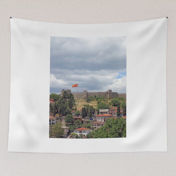 Item preview, Samuil fortress with Macedonian flag Ohrid cityscape designed and sold by goceris.
