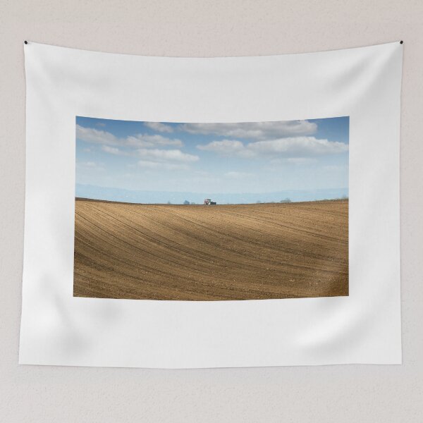 Item preview, brown plowed field and tractor landscape designed and sold by goceris.