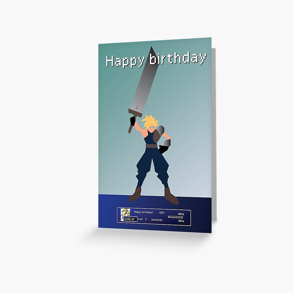 Final Fantasy 7 Cloud Strife Inspired Retro Gaming Birthday Card Greeting Card For Sale By 9264