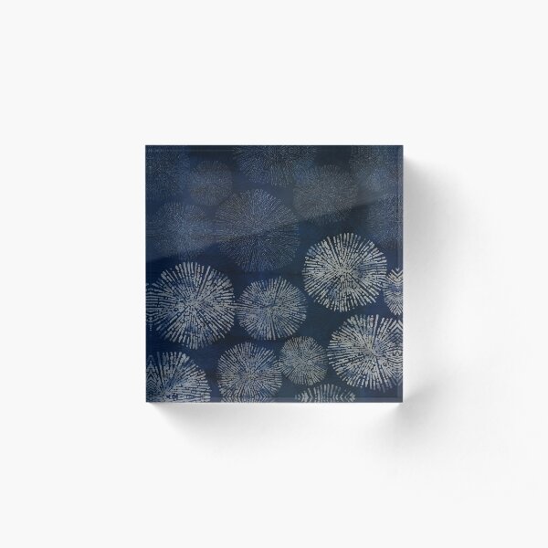 Shibori sea urchin burst dark denim print Acrylic Block