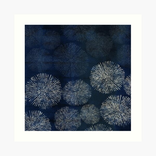 Shibori sea urchin burst dark denim print Art Print