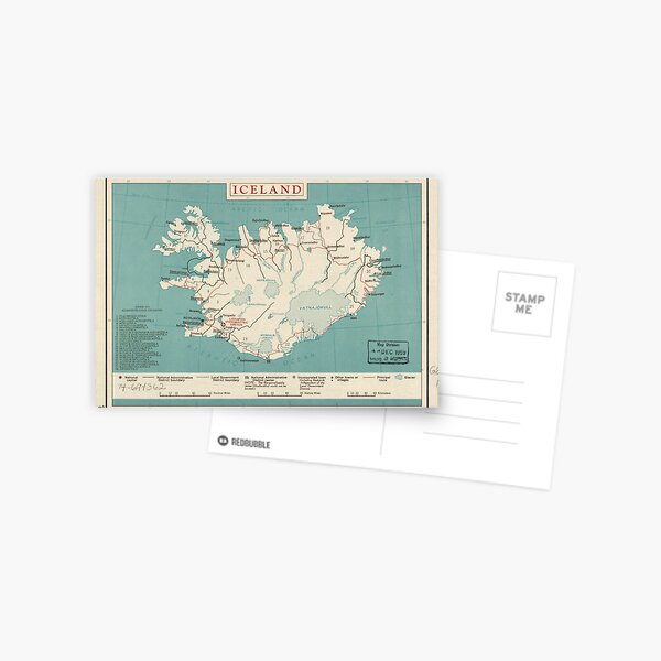 Karte von Island (um 1958) Postkarte