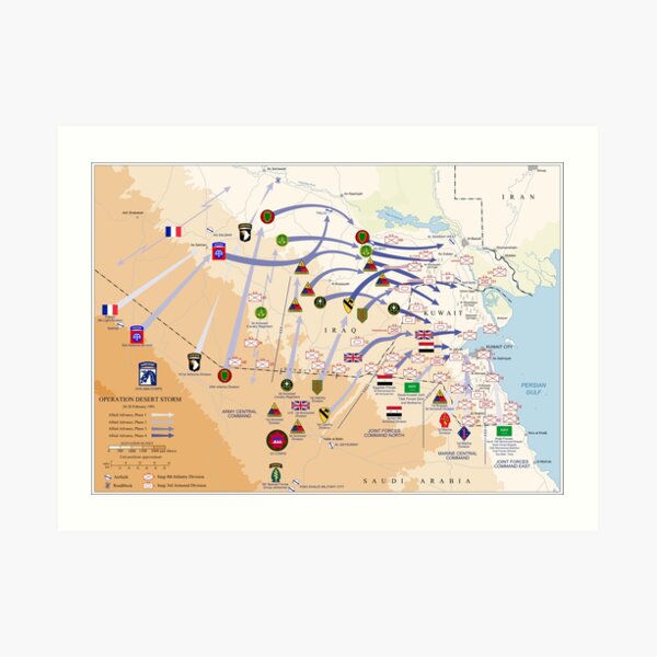 Operation Desert Storm Ground Map (Feb 24-28 1991) Art Print