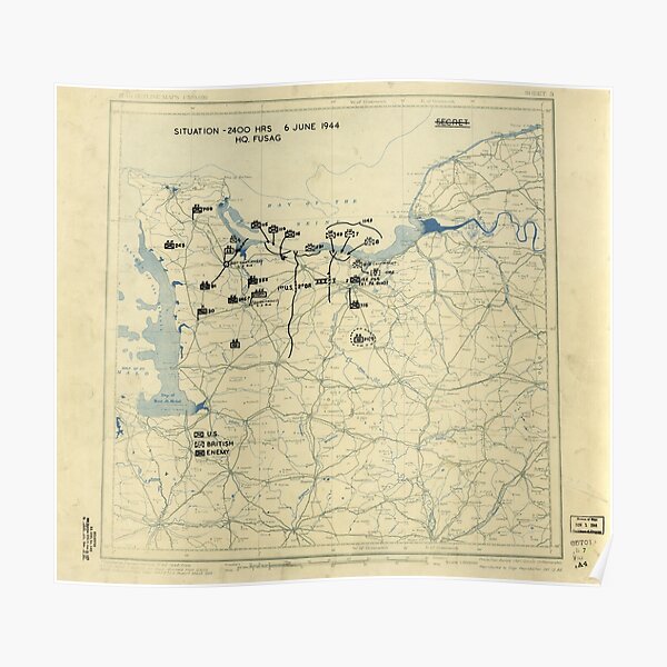 June 6 1944 D-Day World War II Twelfth Army Group Situation Map Poster