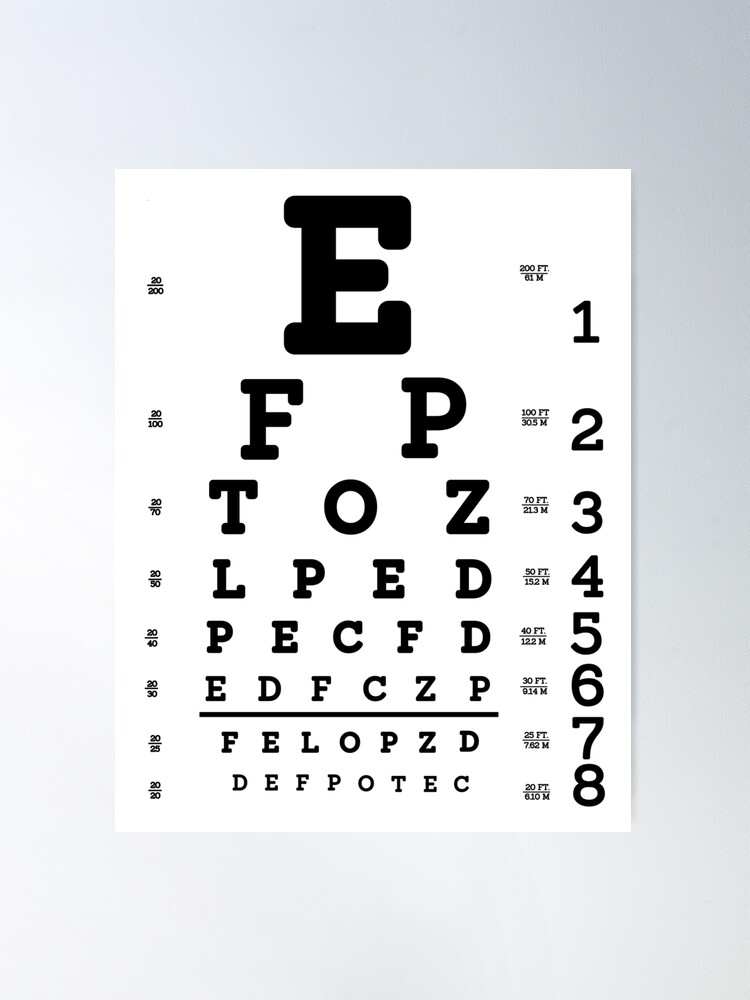 Snellen Chart Optimetric Eyesight Test Poster for Sale by quackynaut