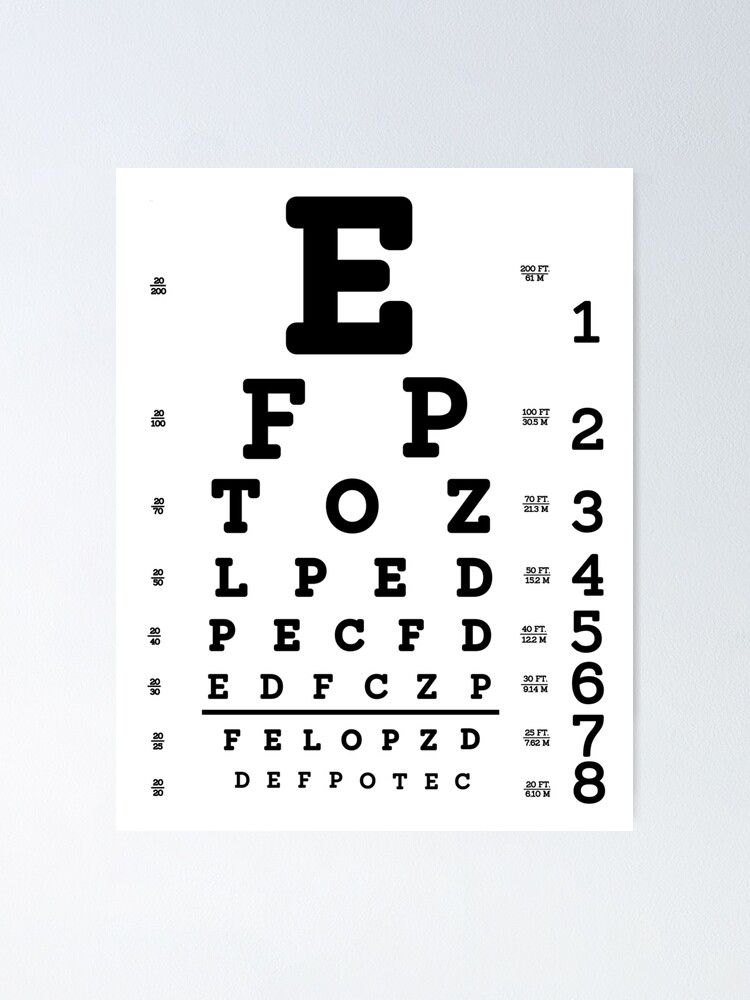 Snellen Snellen Visual Acuity Eye Chart For 10 Feet Distance Ebay