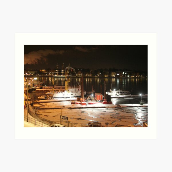 Night harbor (Stockholm, Sweden) Art Print