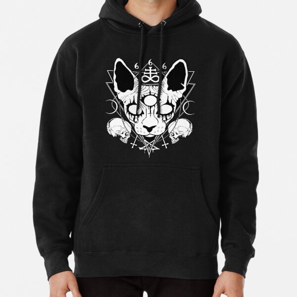 Very satanic black metal sphynx cat Pullover Hoodie