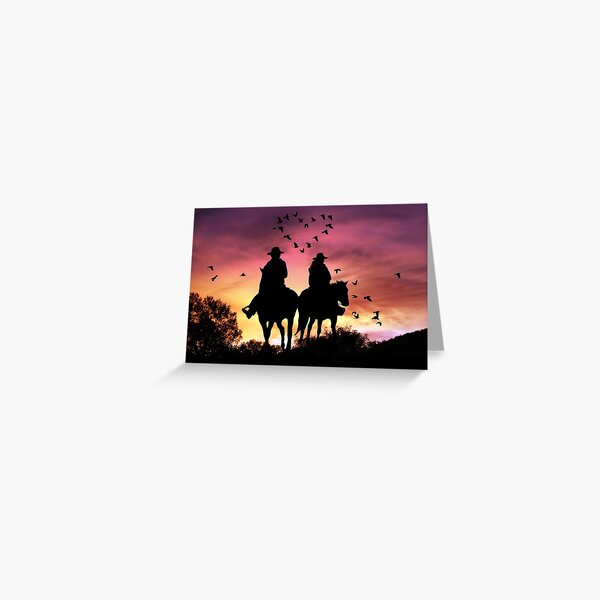 Item preview, Country Western Valentine's Day Cowboy and Cowgirl with Birds Romantic Sunset Ride Cards designed and sold by Stephanie Laird.
