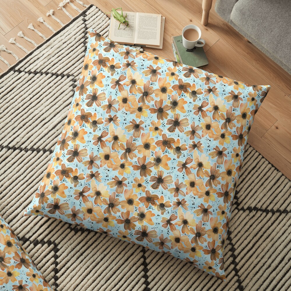Hand Painted Floral Pattern - There's No Place Like Home Floor Pillow