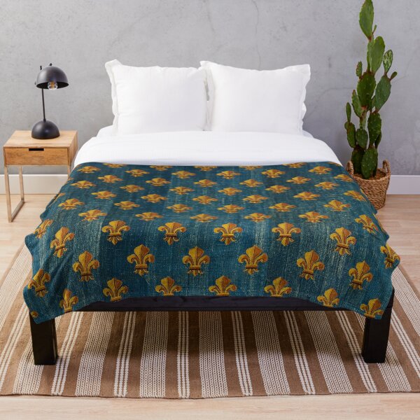 Item preview, GOLD FLEURS DE LYS IN BLUE Antique French Tapestry designed and sold by BulganLumini.