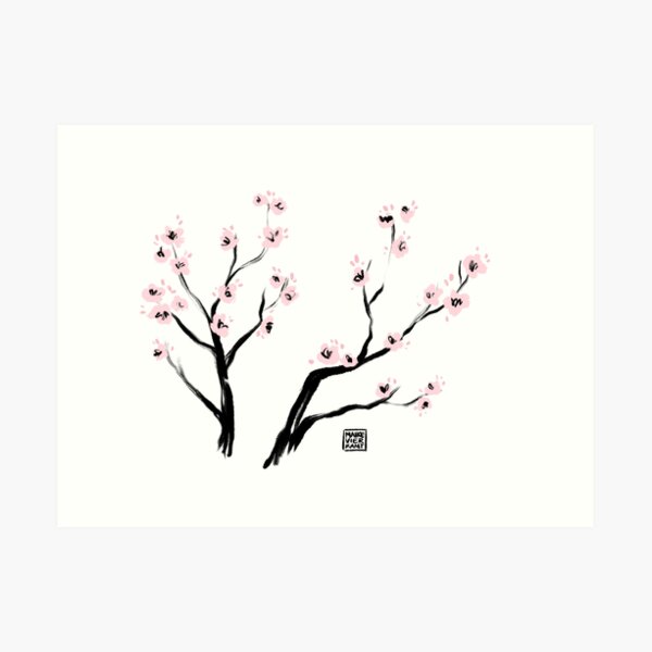 Sumi-E Cherry Blossoms Art Print