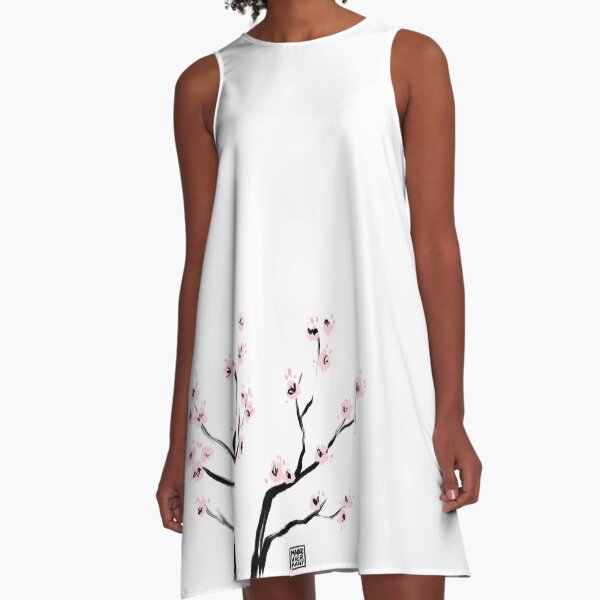 Sumi-E Cherry Blossoms A-Line Dress