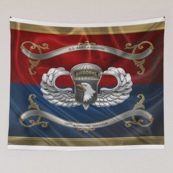 Item preview, 101st Airborne Division - 101st A B N Insignia with Parachutist Badge over Flag designed and sold by Serge Averbukh Art Studio.