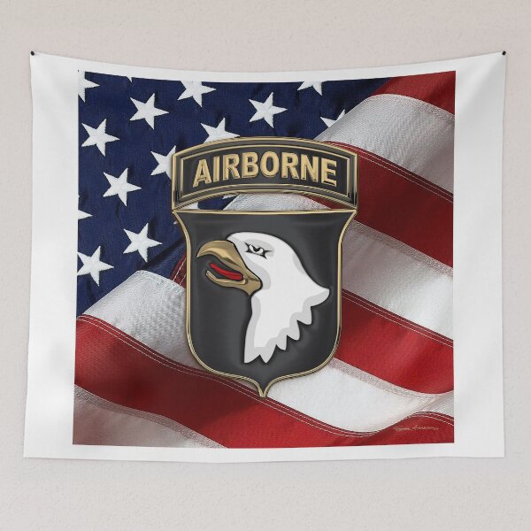 Item preview, 101st Airborne Division - 101st ABN Insignia over American Flag designed and sold by Serge Averbukh Art Studio.