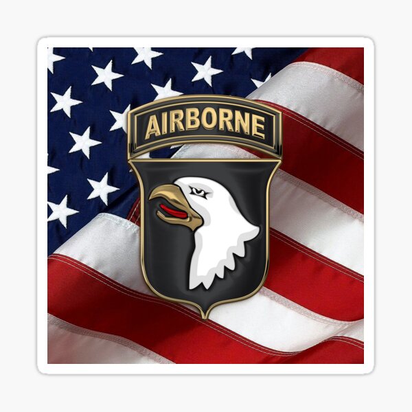101st Airborne Division - 101st ABN Insignia over American Flag Sticker