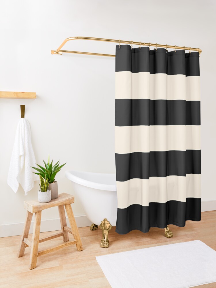 Alternate view of Black and Almond Cream Stripes - Tasteful Minimalist Color Block Pattern Shower Curtain