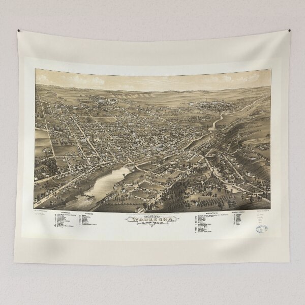 Aperçu de l'œuvre Bird's eye view of Waukesha Wisconsin (1880) créée et vendue par allhistory.