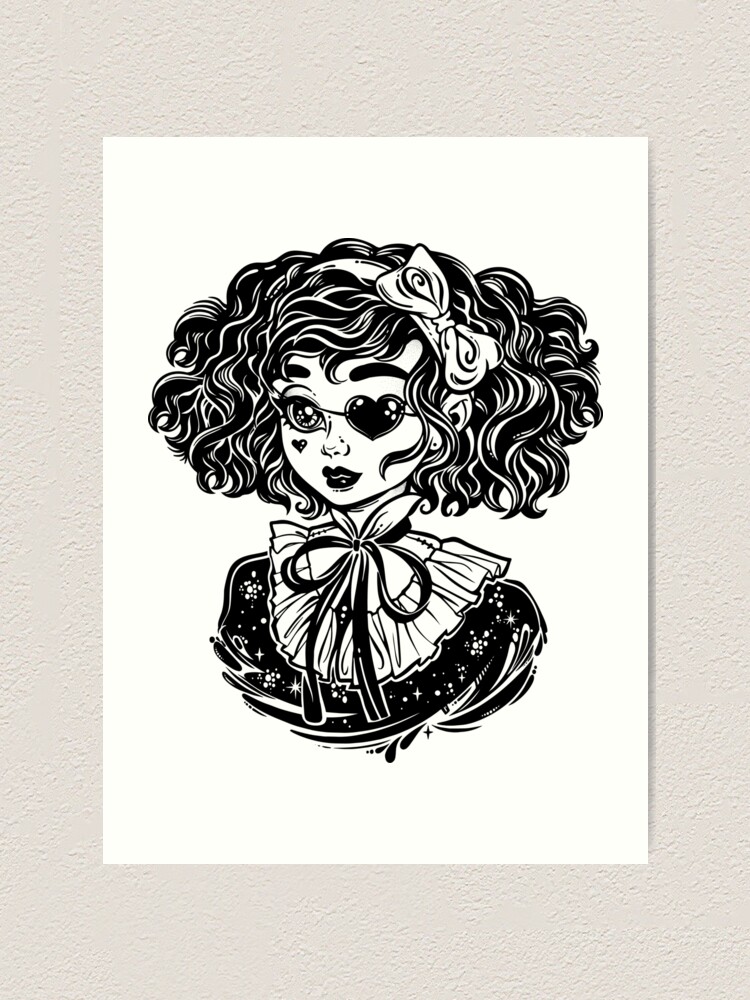 Gothic witch girl head portrait with curly hair and four eyes. Sticker for  Sale by KatjaGerasimova