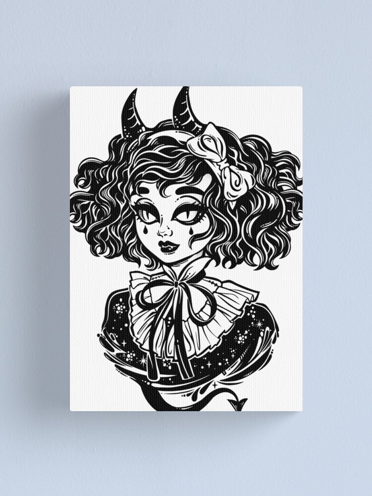 Gothic witch girl head portrait with curly hair and four eyes. Sticker  for Sale by KatjaGerasimova