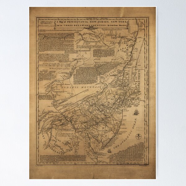 Item preview, Map of Pennsylvania, New Jersey, New York & Delaware (1752) designed and sold by allhistory.