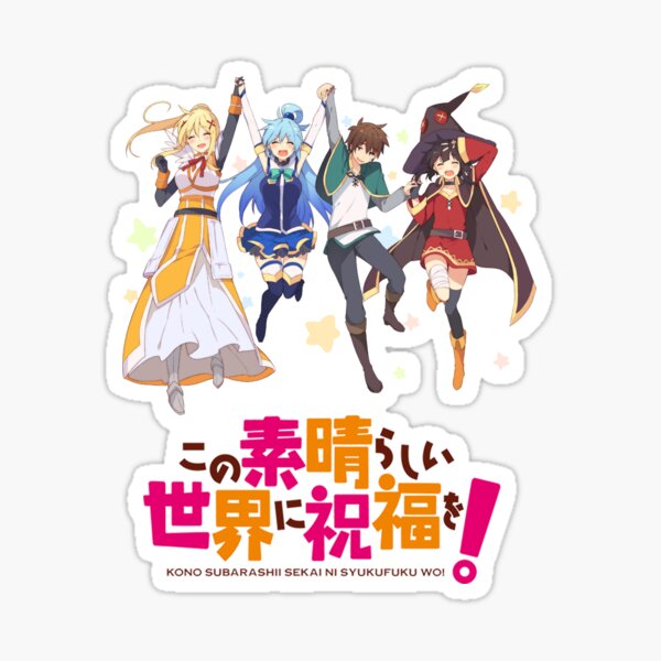 konosuba logo title sticker by kamerdra redbubble redbubble