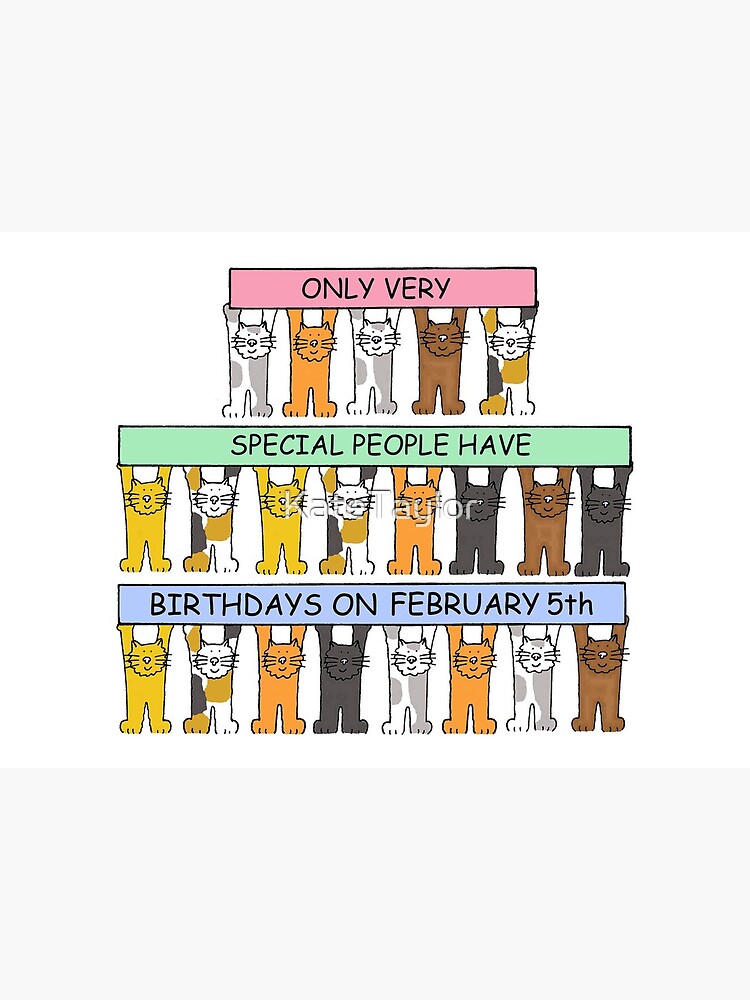Tarjetas de felicitación «5 de febrero Cumpleaños Gatos de dibujos animados  sosteniendo pancartas» de KateTaylor | Redbubble