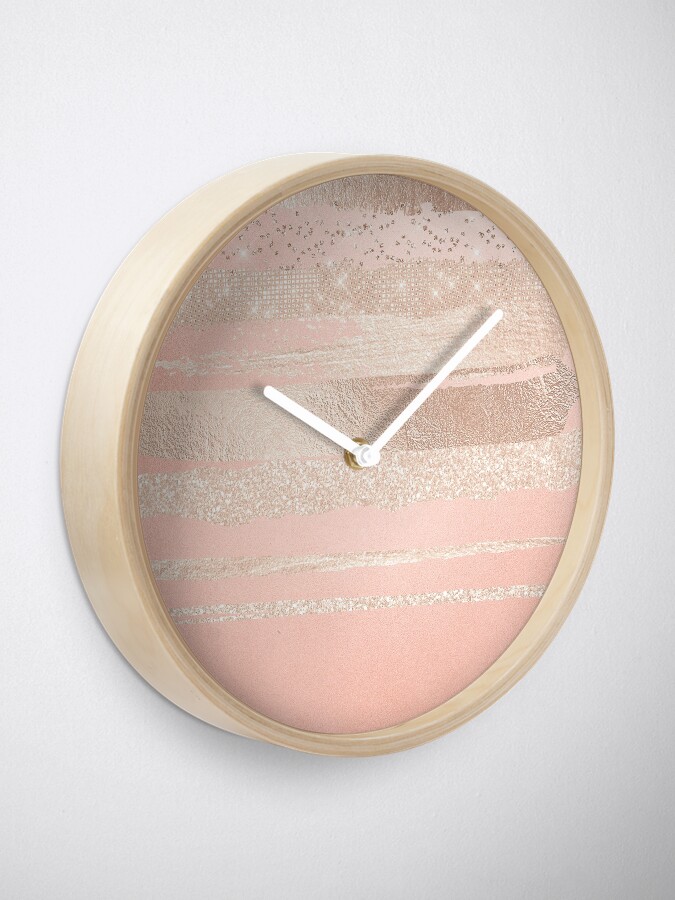 Alternate view of Glitter and Metal Foil Strokes on Blush Rosegold Metal Clock