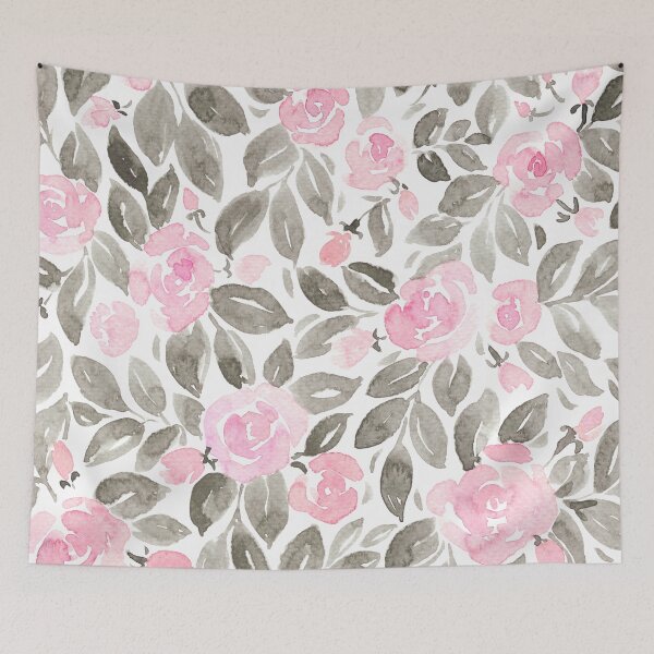 Item preview, Loose watercolor florals in pink and grey, "Miriam" designed and sold by blursbyai.