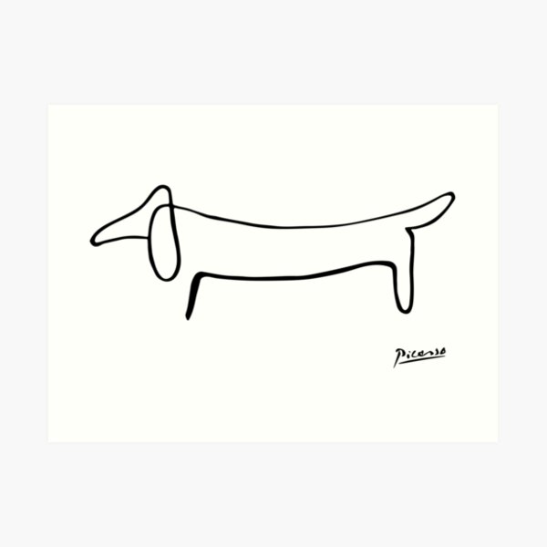 Pablo Picasso, Dachshund Dog, Lump Artwork, Animals Line Sketch, Prints, Posters, Bags, Tshirts, Men, Women, Kids Art Print