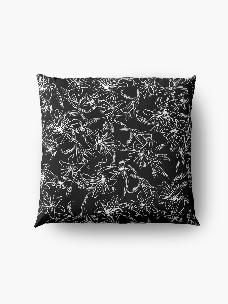 Alternate view of Lilies -White on Black Floor Pillow