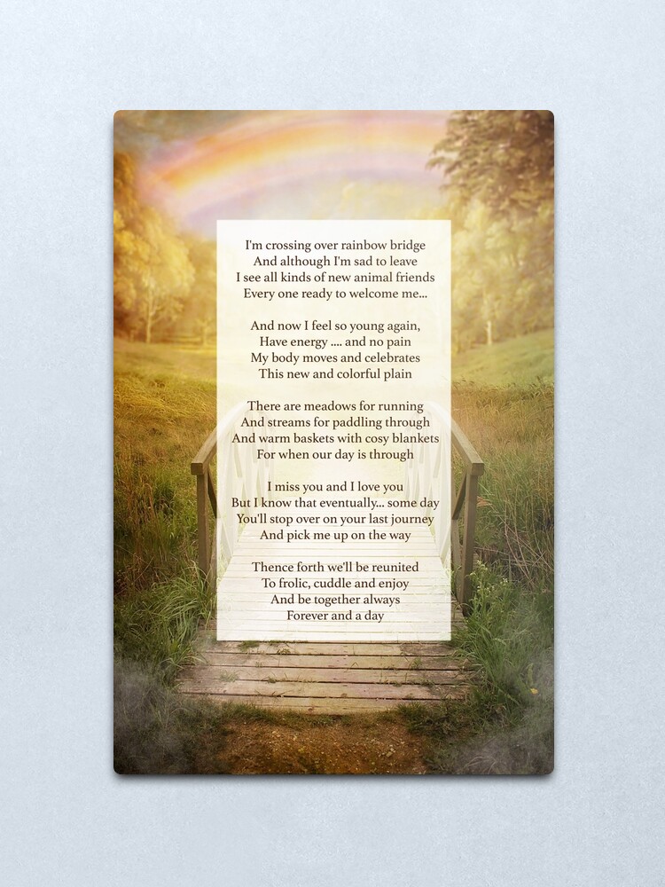 rainbow bridge poem metal print by kibblywibbly redbubble