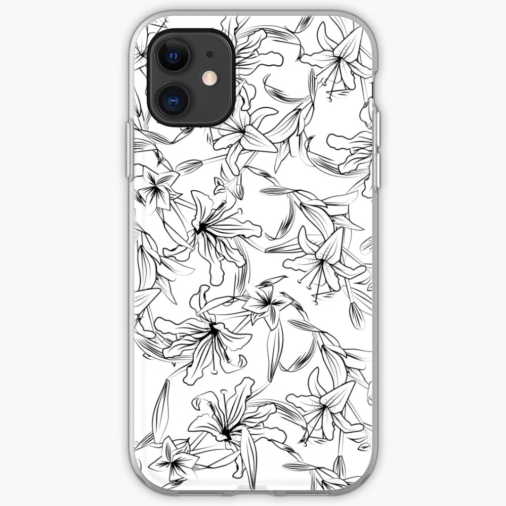 Lilies-Black on White iPhone Case & Cover