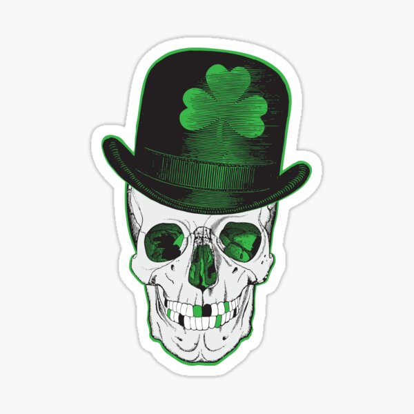 St Patricks Day Leprechaun Skull Vintage Steampunk Art Sticker