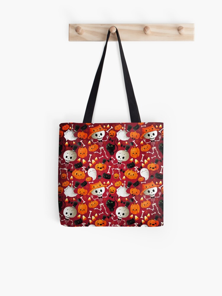 Thumbnail 1 of 2, Tote Bag, Halloween - Skeletons, cats and pumpkins designed and sold by colonelle.
