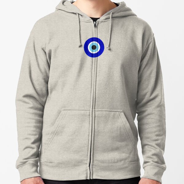 Evil Eye Charms on White Zipped Hoodie