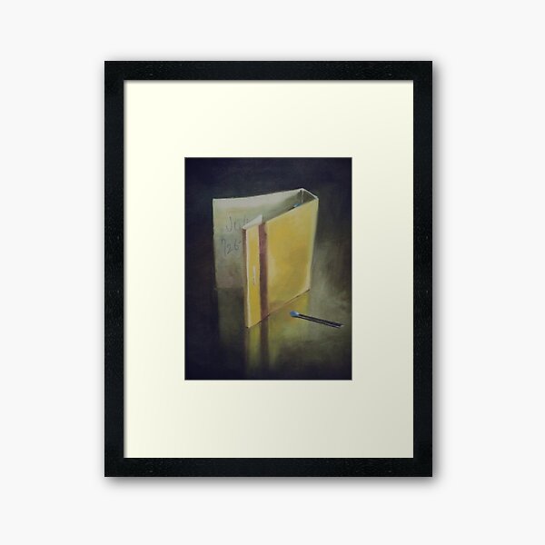 #wood #Painting #Yellow #StillLife #ModernArt #indoors #paper #one #writing Framed Art Print