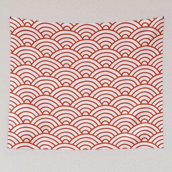 Item preview, Japanese Seigaiha Waves Design Red Orange White Ocean Sea designed and sold by LD ART.
