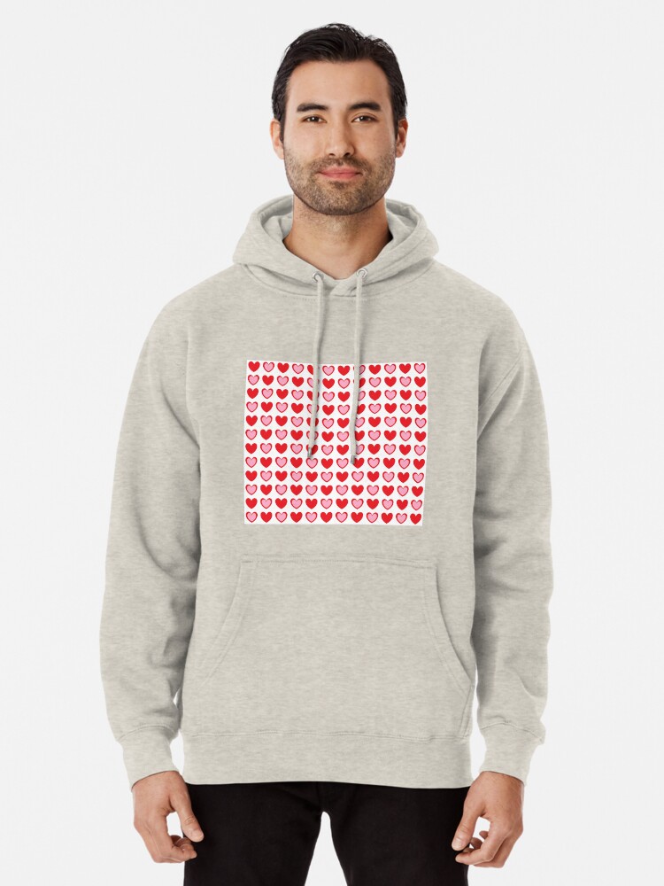 pink hoodie with red hearts