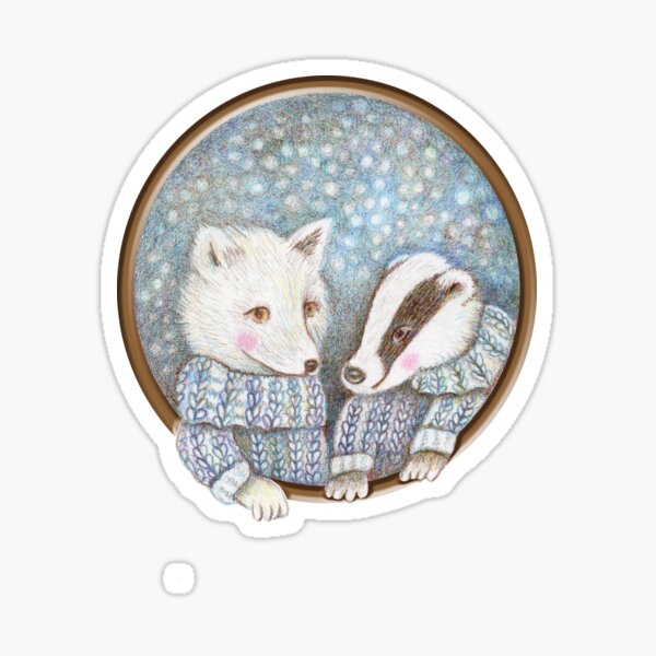 fox and badger love playing in the snow Sticker